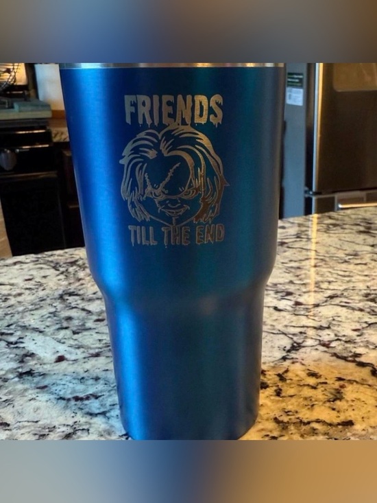 Blue Stainless Steel Travel Tumbler - Friends Till The End engraved handmade